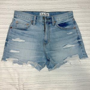 Mid rise denim shorts- distressed